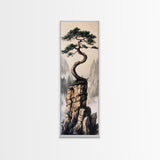Framed Canvas Print Wabi Sabi Art Coastal Landscape Nautical Wall Art Pine Tree Artwork Living Room Decor Above Couch Art Serenity Gift