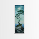 Framed Canvas Print Nautical Decor Moon Oil Painting Calm Blue Tones Above Bed Wall Art Nautical Art Coastal Decor Bedroom Wall Accent
