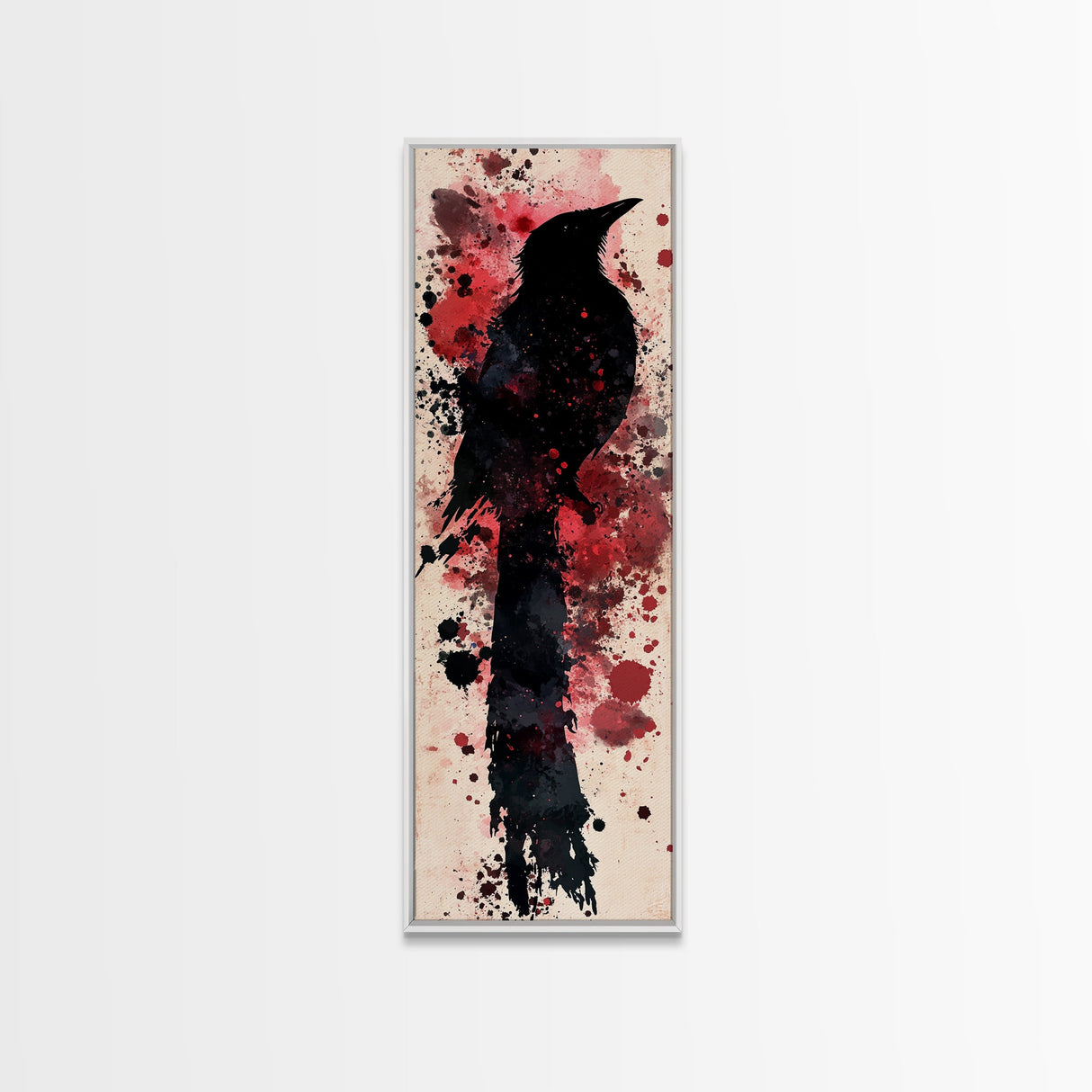 Framed Canvas Print Rustic Bird Art Southwest Style Raven Painting Tall Narrow Art Statement Piece Bedroom Art Halloween Fall Decor