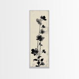 Framed Canvas Print Cherry Blossom Painting Black and White Floral Art, Wabi Sabi Decor, Japanese-Inspired Wall Art, Skinny Canvas Gift