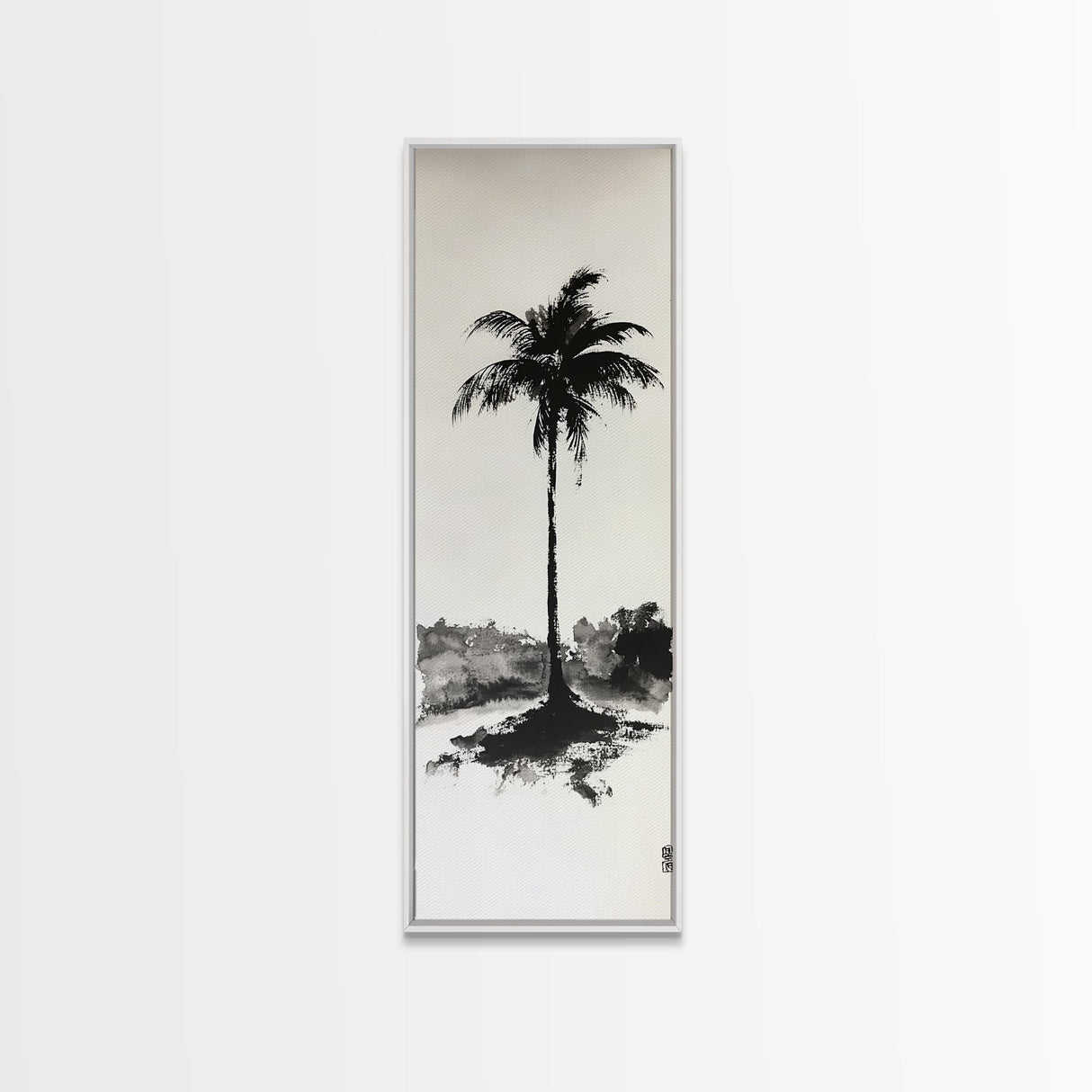 Canvas Print Black and White Palm Tree Painting Minimalist Tropical Wall Art, Wabi Sabi Art, Above Couch Decor, Tall Skinny Art Print