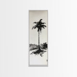 Canvas Print Black and White Palm Tree Painting Minimalist Tropical Wall Art, Wabi Sabi Art, Above Couch Decor, Tall Skinny Art Print