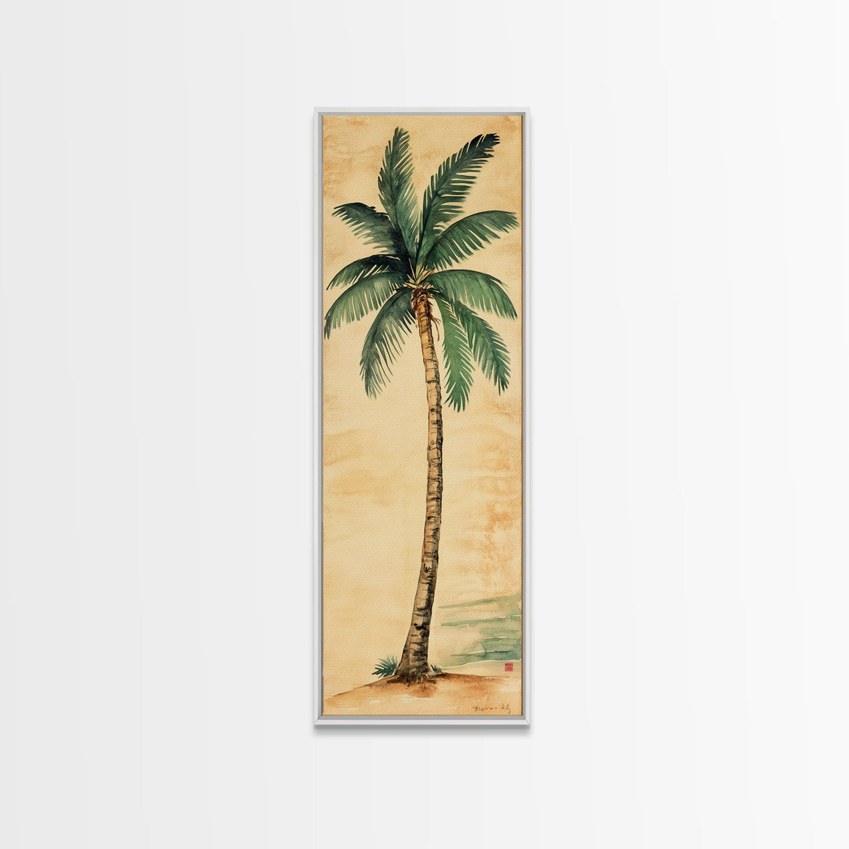 Framed Canvas Print Tall Skinny Palm Tree Art Nautical Coastal Decor, Beach-Inspired Tropical Wall Art, Guest Room Art, Gift Idea Her