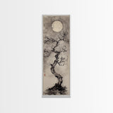 Canvas Print Moon and Tree Painting, Mystical Wabi Sabi Wall Art, Japanese-Inspired Rustic Decor, Above Bed Wall Art Gift Him