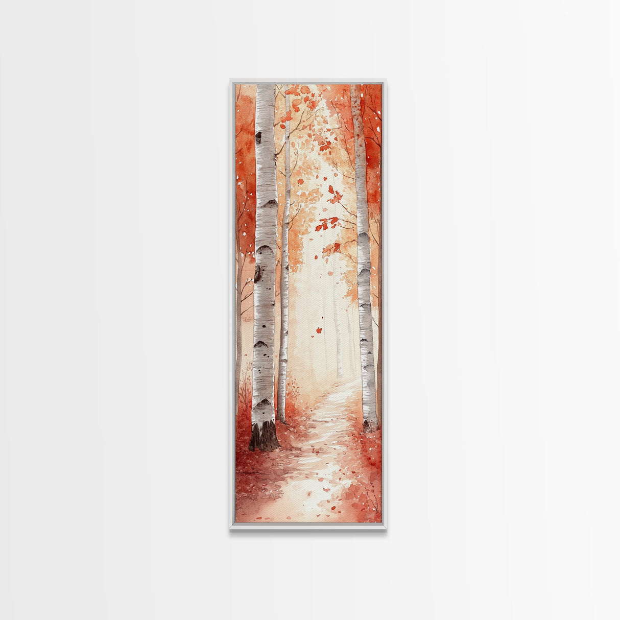 Framed Canvas Print Autumn Birch Tree Painting, Rustic Forest Scene, Cozy Fall Wall Art, Living Room Decor, Nature-Inspired Gift