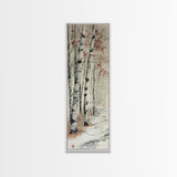 Winter Birch Forest Canvas Print – Wabi Sabi Art, Skinny Wall Art, Moody Winter Scene, Birch Tree Painting, Minimalist Art, Bedroom Wall Decor