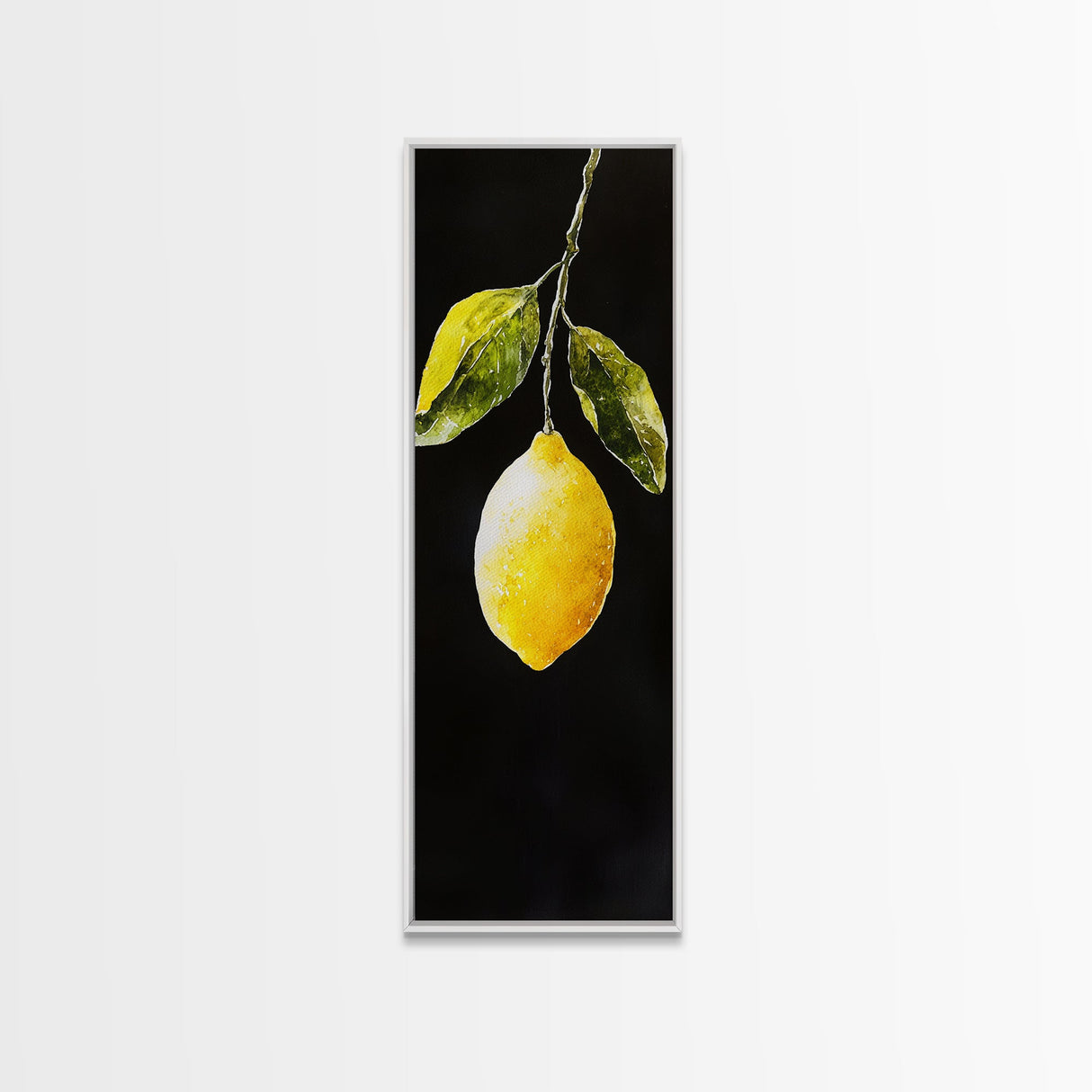 Minimalist Lemon Art Botanical Print on Black Canvas, Framed Option Available, Living Room Decor, Citrus Art, Modern Kitchen Wall Art