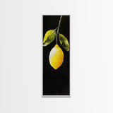 Minimalist Lemon Art Botanical Print on Black Canvas, Framed Option Available, Living Room Decor, Citrus Art, Modern Kitchen Wall Art