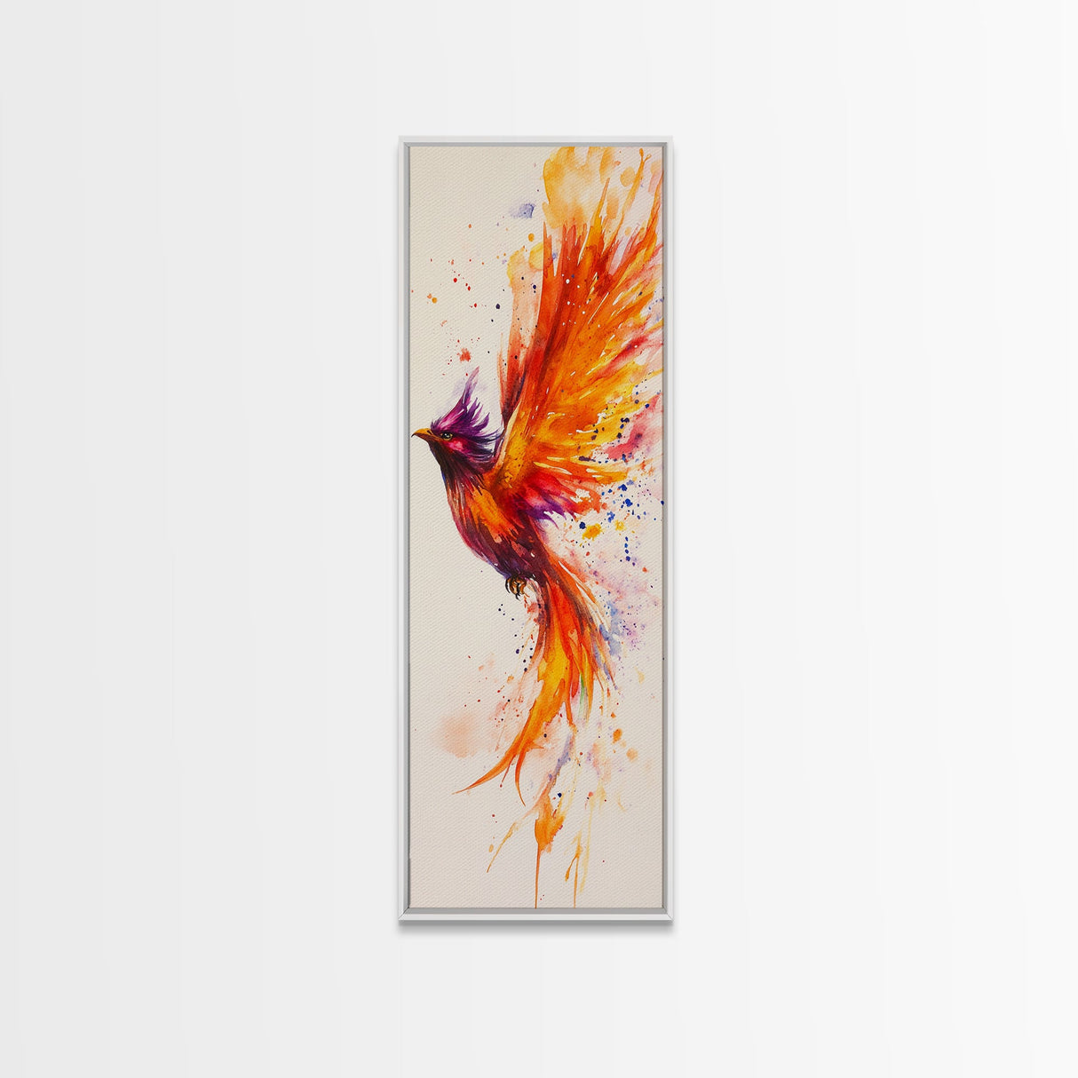 Watercolor Phoenix in Majestic Flight with Stunning Detail – Inspiring Firebird Canvas Print, Perfect Wall Art for Bedroom or Study Spaces