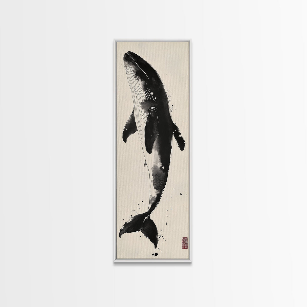 Majestic Humpback Whale in Striking Monochrome Ink Style – Sophisticated Canvas Print for Marine Life Enthusiasts and Nautical Wall Decor