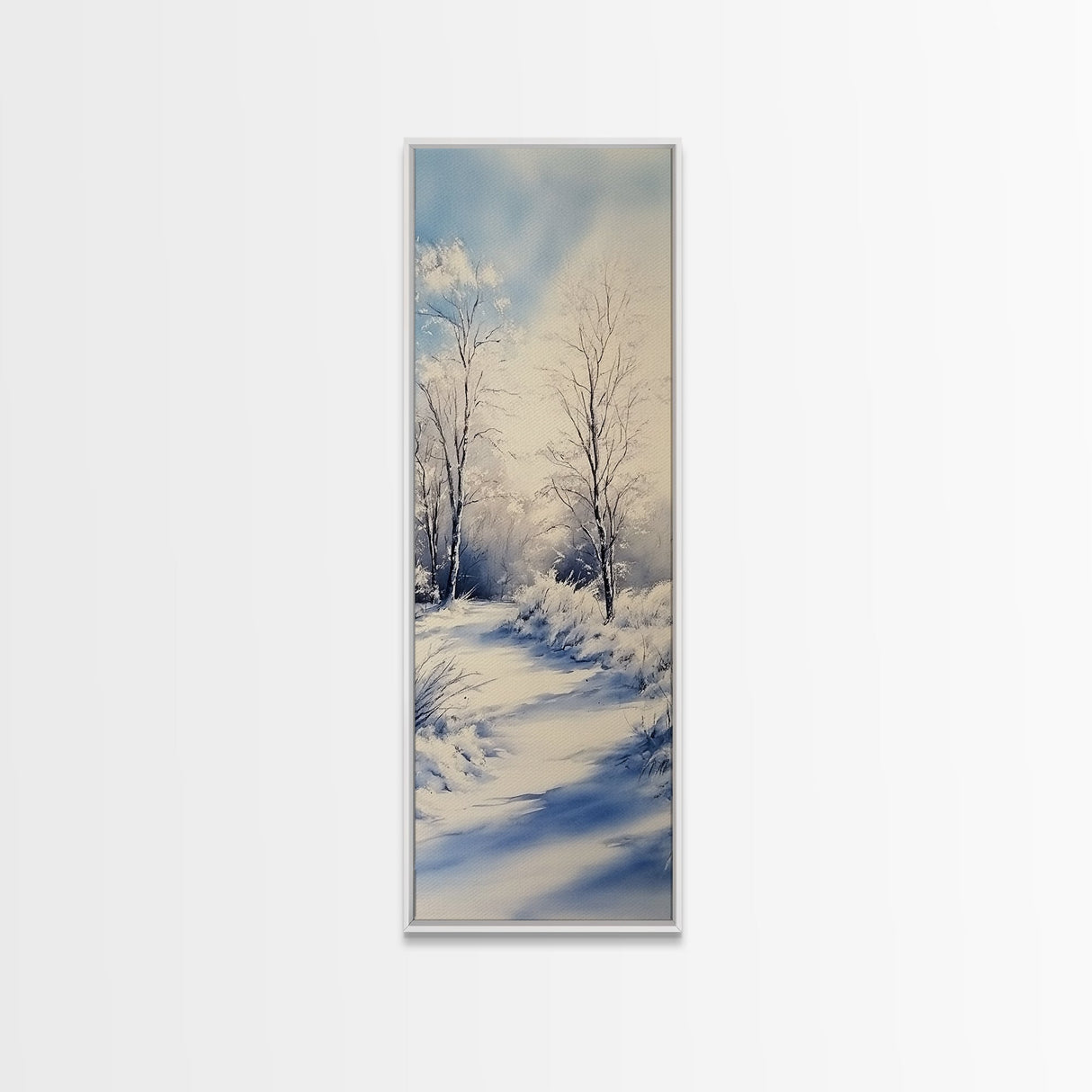 Winter Birch Tree Painting - Elegant Framed Canvas Print with Snowy Forest Scene in Minimalist Style for Nature Wall Art