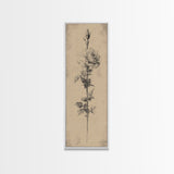 Black and White Sketch of a Rose, Framed Canvas Print, Narrow Art, Tall Skinny Art, Flower Painting, Paint of a Rose, Floral Prints