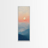 Wabi Sabi Sunset Oil Painting Print, Framed Canvas, Coastal Decor, Sunrise Over The Mountains, Boho Style Wall Art, Tall Narrow Wall Art