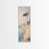 Victorian Landscape Oil Painting Print, Tall Skinny Wall Art, Coastal Painting, Coastal Landscape Art, Italian Seaside Painting, Narrow Wall Art