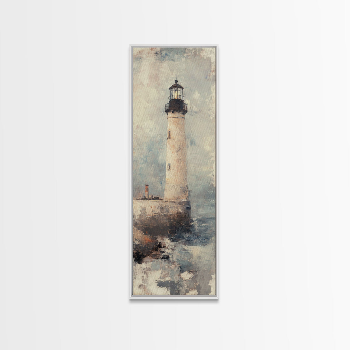 The Light House Framed Canvas Print - Nautical Seascape Painting - Lighthouse Art - Coastal Seascape Painting Tall Narrow Wall Art
