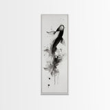 Tall Skinny Koi Fish Painting Print, Black and White Wabi Sabi Wall Art, Koi Fish Wall Decor, Japanese Style Elegant Artwork, Narrow Wall Art