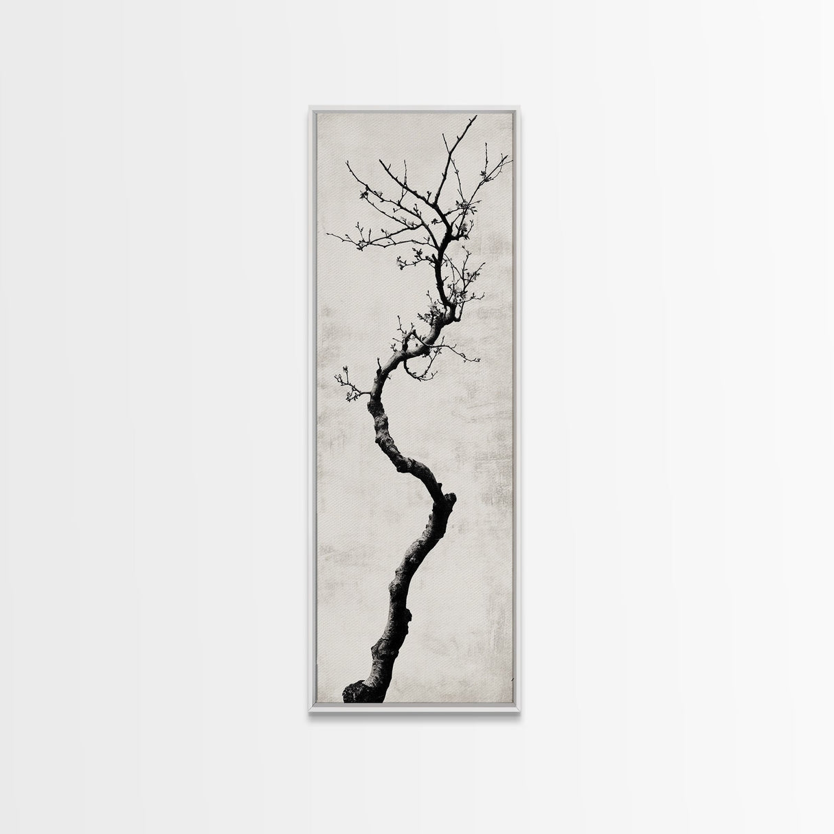 Framed Canvas Print of Minimalist Birch Tree Art in Black and White, Wabi Sabi Art, Rustic Wall Art, Above Bed Wall Art, Tall Skinny Art, Japanese Aesthetic