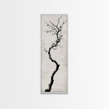 Framed Canvas Print of Minimalist Birch Tree Art in Black and White, Wabi Sabi Art, Rustic Wall Art, Above Bed Wall Art, Tall Skinny Art, Japanese Aesthetic