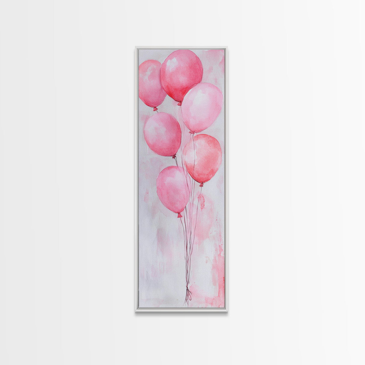 Pink Balloons Wall Art Framed Canvas Print, Light Pink Whimsical Art Vertical Decor, Fun Minimalist Wall Art for Living Room and Dorm