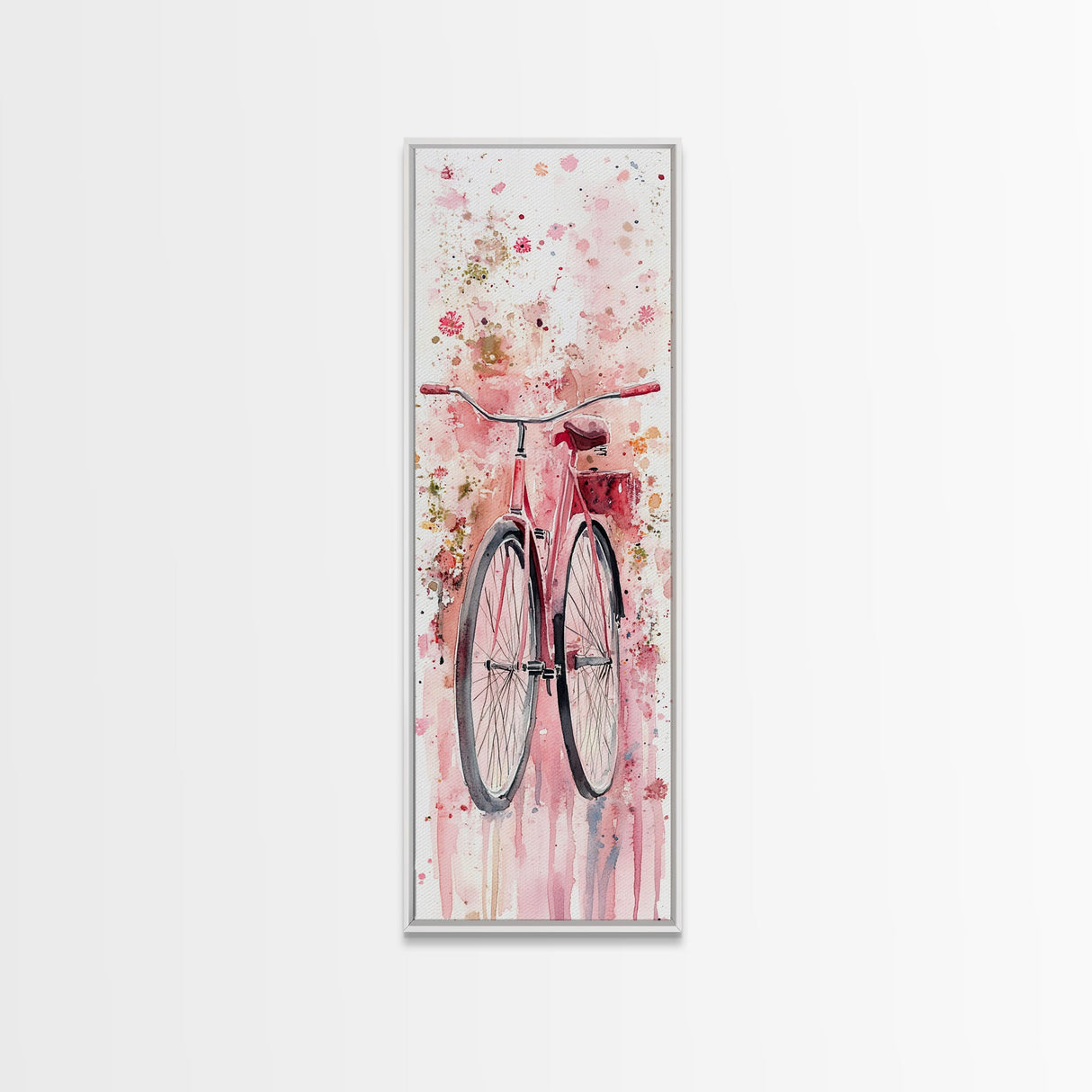 Bicycle Art Canvas Print Retro Pink Wall Art Long Narrow Vintage Style Above Couch Gift Idea Light Pink Minimalist Wabi Sabi Art