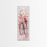 Bicycle Art Canvas Print Retro Pink Wall Art Long Narrow Vintage Style Above Couch Gift Idea Light Pink Minimalist Wabi Sabi Art