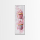 Cupcake Watercolor Canvas Print Food Review Kitchen Art Whimsical Art Rustic Decor Light Pink Wall Art Vertical Gift Idea Above Sofa