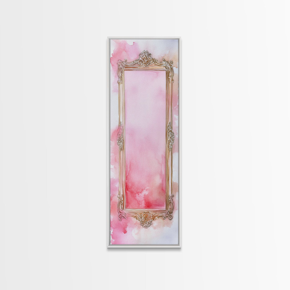 Ornate Frame Canvas Print, art nouveau-inspired pink framed decor with a touch of wabi sabi, classic vertical wall art for elegant spaces.