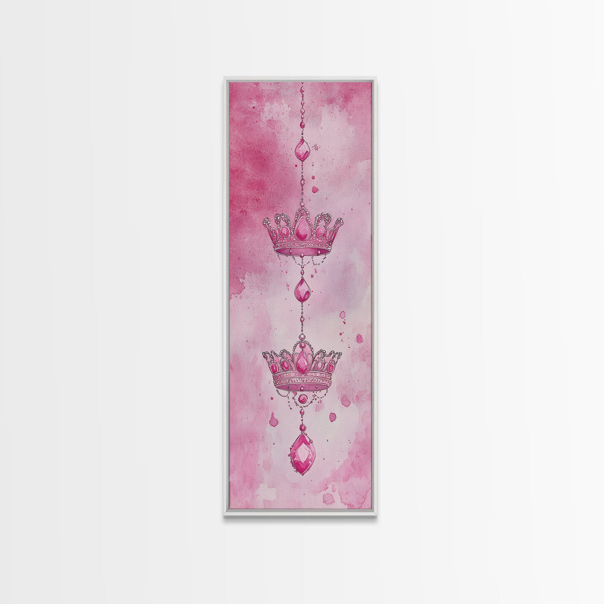 Regal Crown Gem Painting Framed Canvas Print Featuring Pink Abstract Art with Sparkling Gemstone Accents for Whimsical Wall Art Spaces