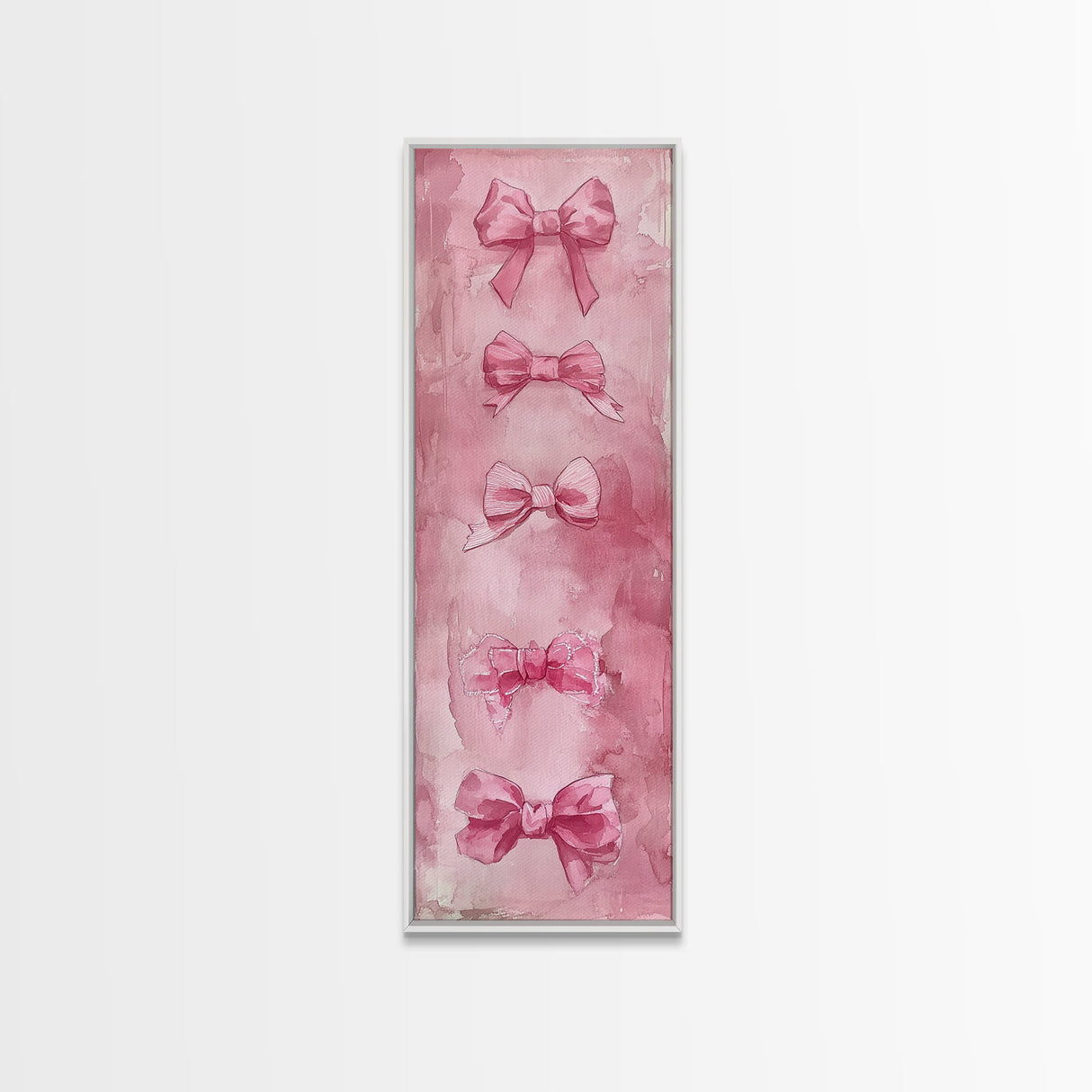 Pink Bows Framed Canvas Print Whimsical Art Light Pink Wall Art Long Narrow Wall Art Tall Skinny Art Dorm Decor Gift Idea