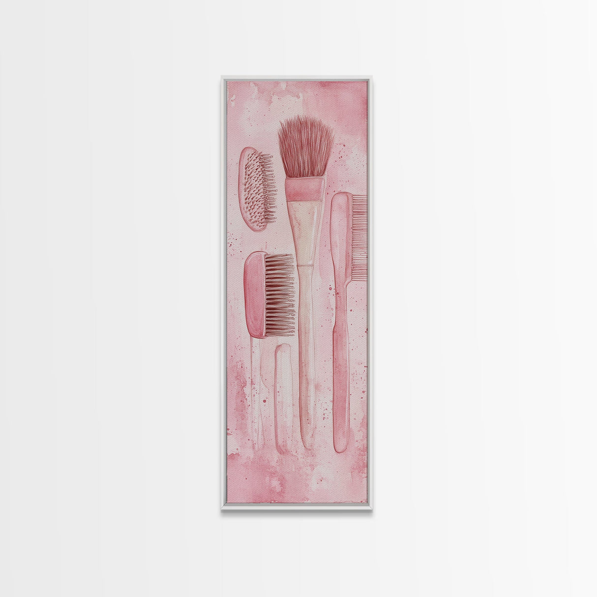 Hairbrushes And Combs Framed Canvas Print Light Pink Wall Art Minimalist Art Long Narrow Wall Art Tall Skinny Art Gift Idea