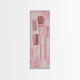 Hairbrushes And Combs Framed Canvas Print Light Pink Wall Art Minimalist Art Long Narrow Wall Art Tall Skinny Art Gift Idea