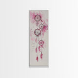 Dreamcatcher Pink Feathers Framed Canvas Print Boho Wall Art Minimalist Long Narrow Art Bedroom Decor Vertical Dorm Wall Art