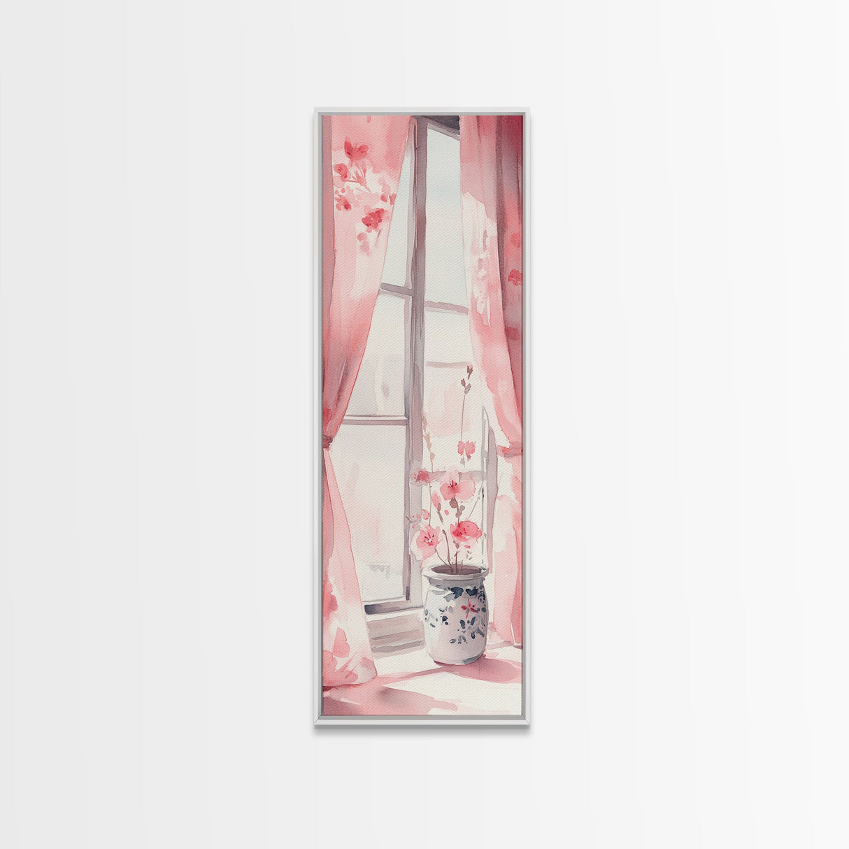 Sunlit Cherry Blossoms by Window Canvas Print, Whimsical Pink Botanical Wall Art, Rustic Aesthetic Decor, Bedroom or Living Room Accent