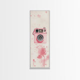 Retro Pink Camera Canvas Print Whimsical Wall Art Photography Lover Gift Living Room Art Vertical Pink Abstract Minimalist
