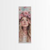 Floral Goddess Portrait Canvas Print Cherry Blossom Painting Feminine Art Bedroom Decor Light Pink Vertical Artwork Boho