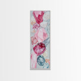 Gemstone Watercolor Painting Framed Canvas Print, Whimsical Pink Abstract Wall Art, Geometric Skinny Vertical Bedroom Art