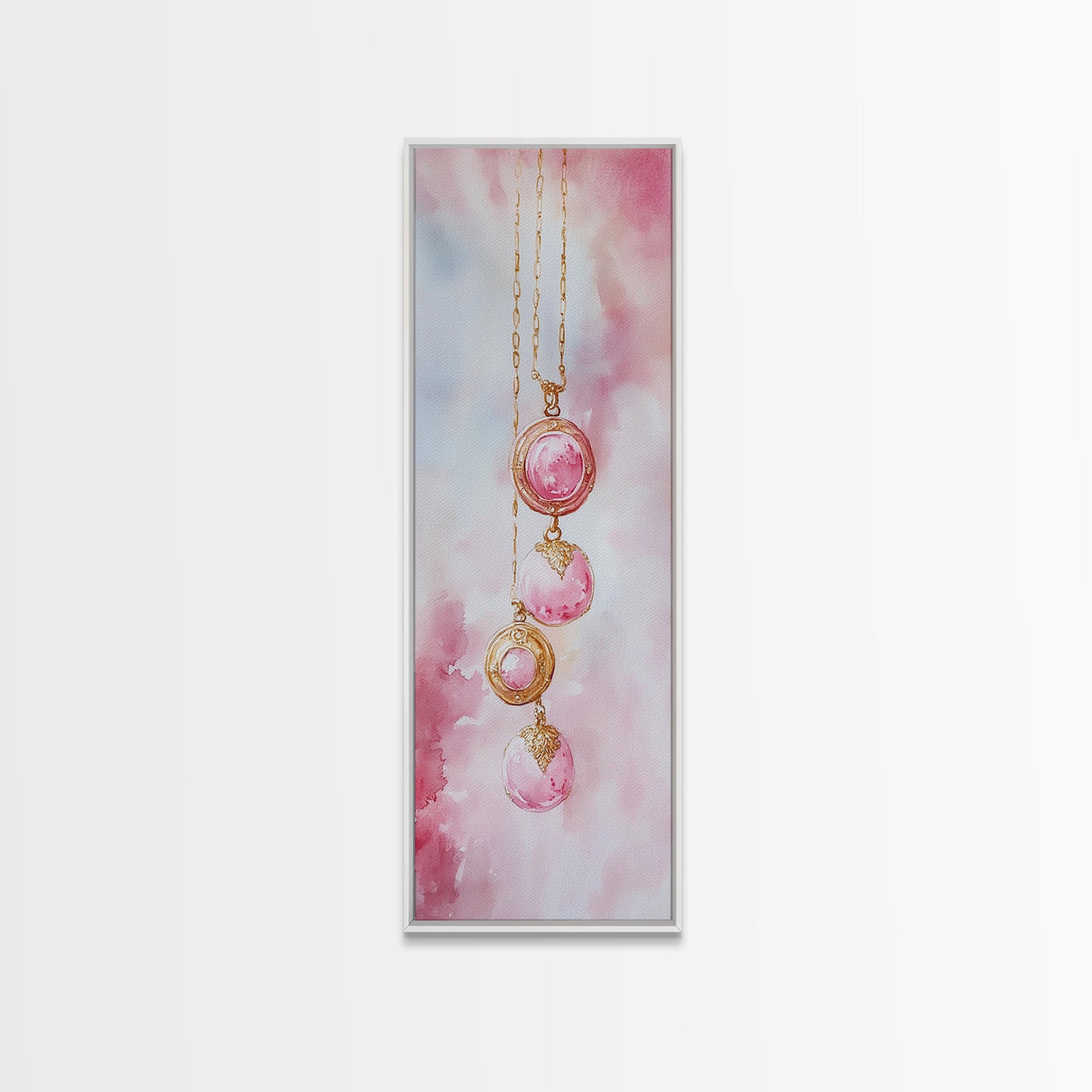 Pearl Necklace Watercolor Canvas Print Pink Wall Art Glamour Bedroom Decor Romantic Wabi Sabi Aesthetic Art