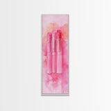 Light Pink Lipsticks Framed Canvas Print, Modern Whimsical Art, Abstract Vertical Art for Makeup Room or Girly Dorm Wall Decor