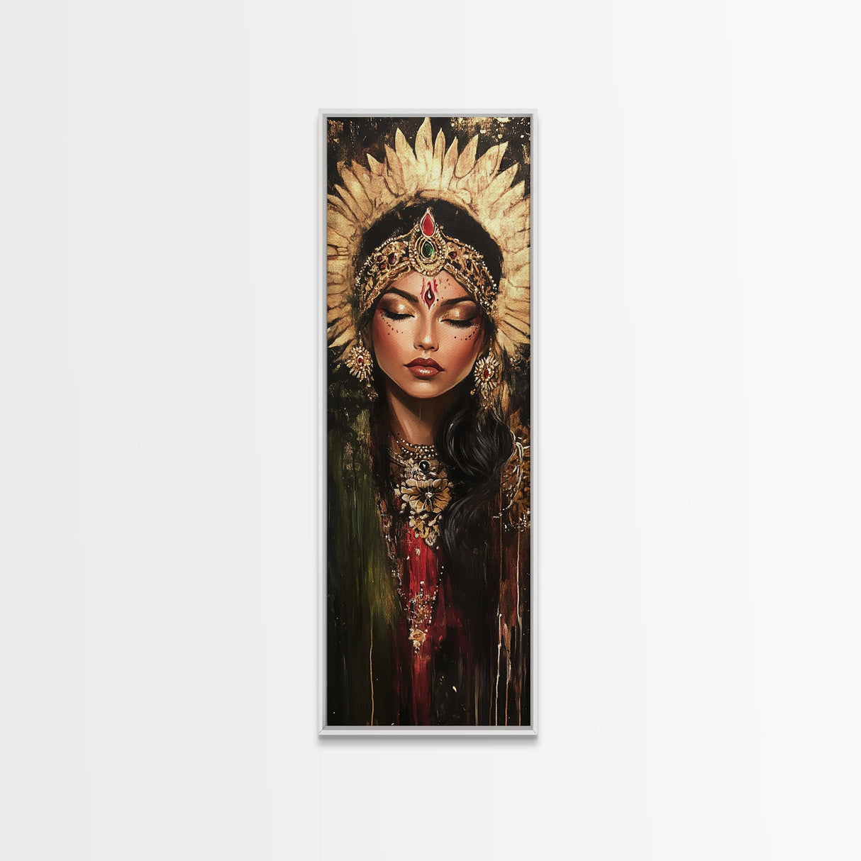Golden Goddess Framed Canvas Print, Afrocentric Art Print with Ornate Detail, Dark Romance Wall Art for Eclectic Living Room Decor
