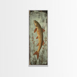 Trout Art Rustic Framed Canvas Print Skinny Vertical Art Fly Fishing Art Rustic Decor Tall Narrow Art Guest Room Wall Decor