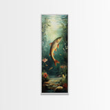Underwater Trout Scene Canvas Print Rustic Wall Art Fly Fishing Art Wildflower Painting Skinny Art Vertical Rustic Decor