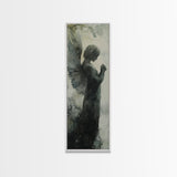 Watercolor Angel Canvas Print with Elegant Moody Design, Dark Angels Wall Art Gift Idea, Vertical Bedroom Zen Art Piece