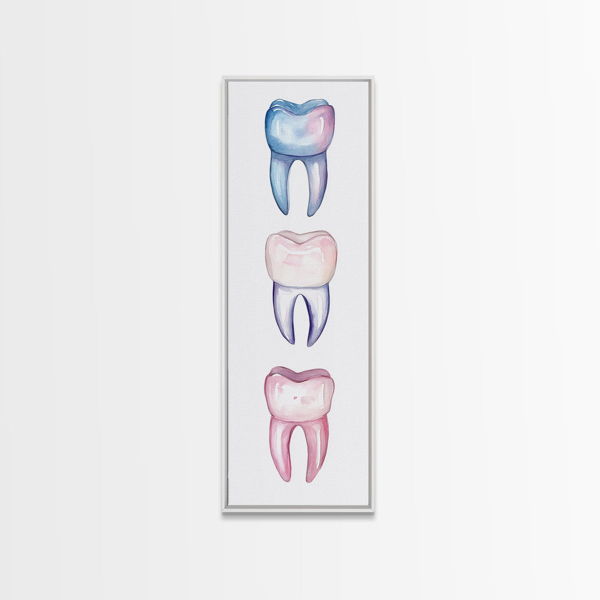 Whimsical Rainbow Teeth Canvas Print, Dentist Office Vertical Wall Art, Vibrant Dental Art Print for Gift Ideas
