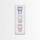 Whimsical Rainbow Teeth Canvas Print, Dentist Office Vertical Wall Art, Vibrant Dental Art Print for Gift Ideas