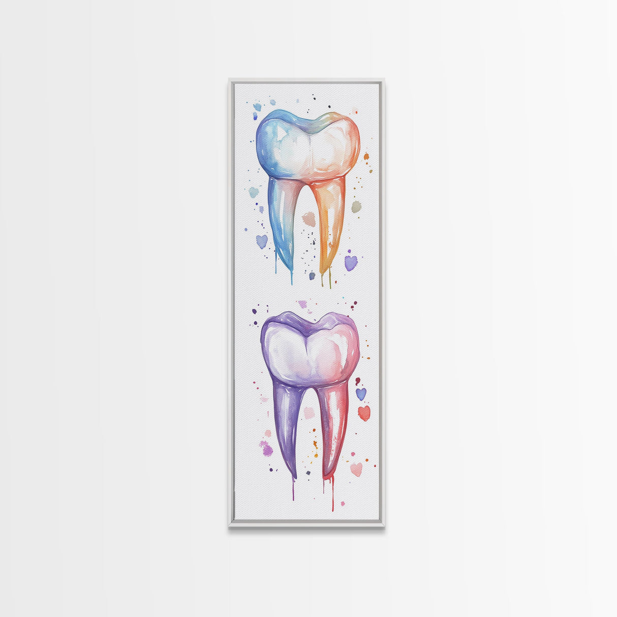 Watercolor Teeth Canvas Print, Dentist Office Vertical Wall Art, Vibrant Dental Art Print for Gift Ideas