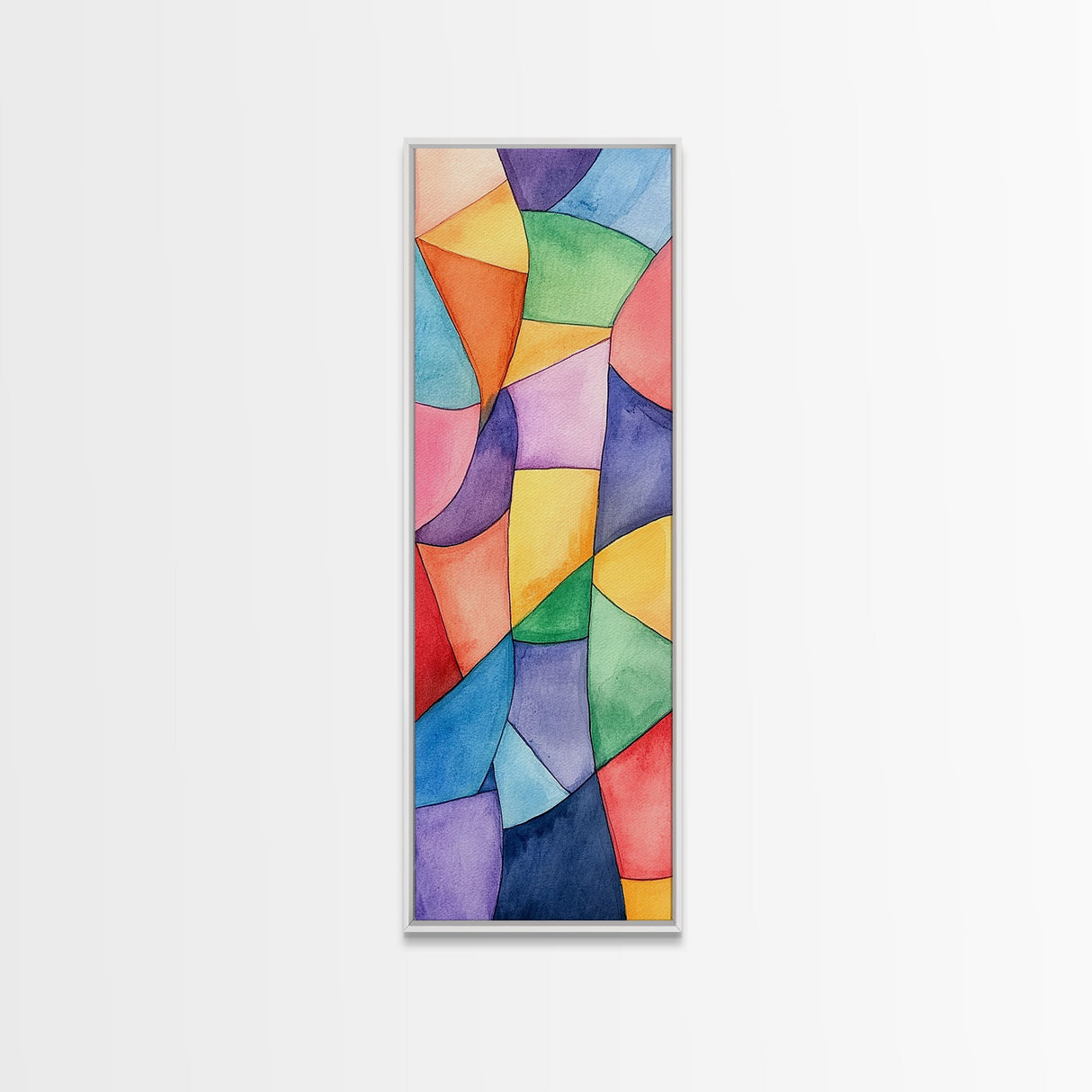 Vibrant Geometric Canvas Print in Abstract Mosaic Style, Modern Wabi Sabi Wall Art, Minimalist Vertical Home Decor Piece