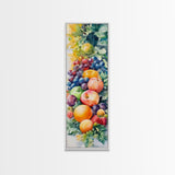 Still Life Canvas Print with Autumn Fruits and Grapes, Antique Farmhouse Rustic Art, Vertical Kitchen Seasonal Wall Decor