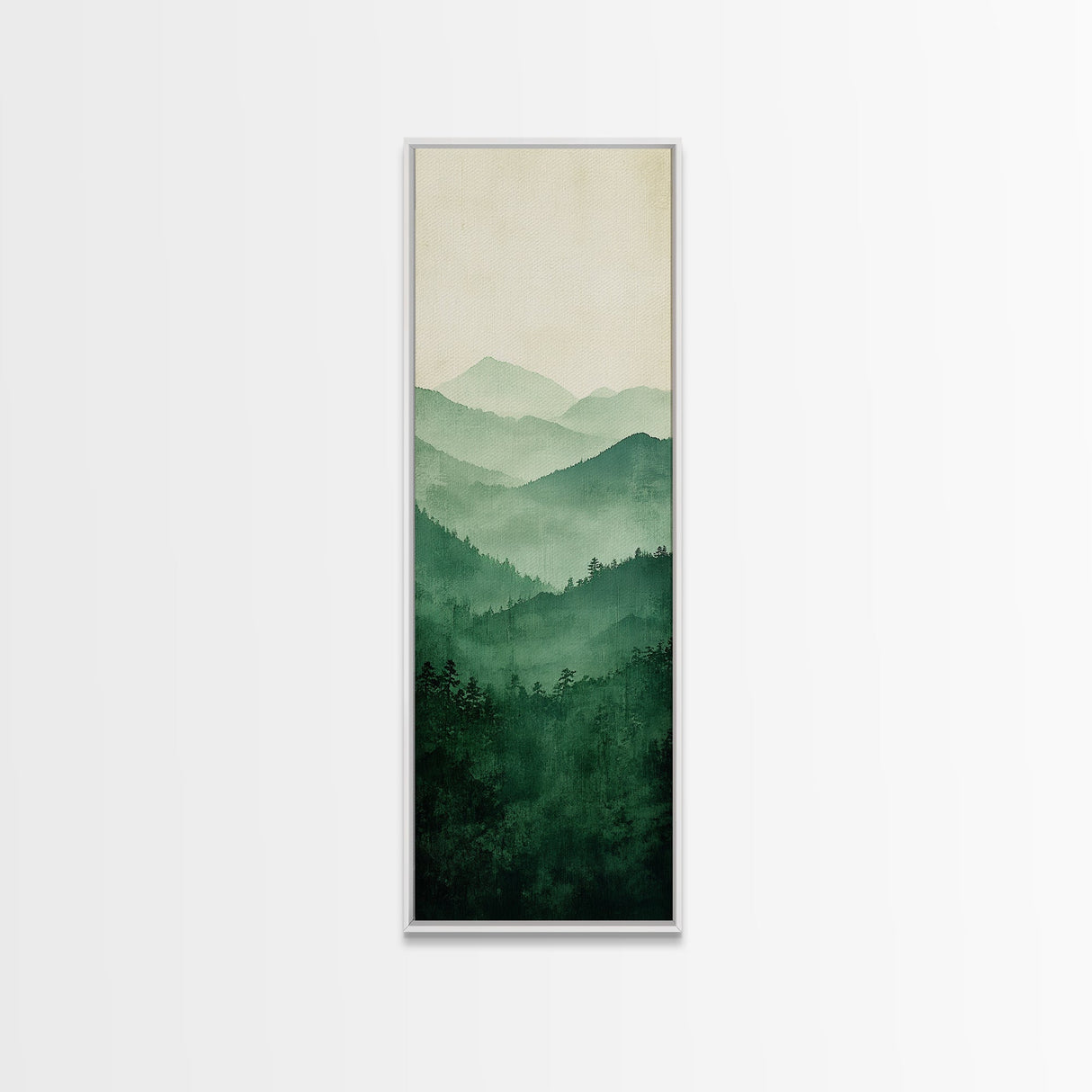 Smoky Mountain Layers Framed Canvas Print Serene Landscape Painting Green Nature Scene Above Sofa Art Living Room Decor