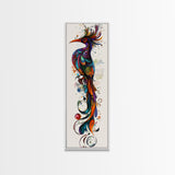 Vibrant Peacock Art Canvas Print with Boho Decor Elements and Colorful Whimsical Art, Perfect Vertical Wall Art Gift Idea