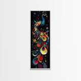 Dynamic Peacock Framed Canvas Print with Swirling Colors, Vibrant Bird Art Perfect Vertical Wall Art and Boho Home Decor Accent